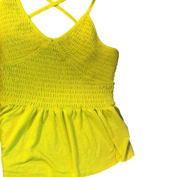 OAK &‎ TRELLIS Smocked Peplum Slip Top Wild Lime XL Tank Top Cross Strap Back - Picture 1 of 7